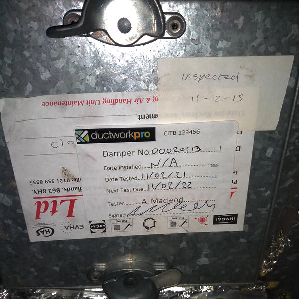 Fire damper certificate